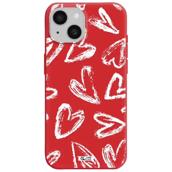 Chalk Hearts Apple Iphone 15 Silicone Imperial Red Case