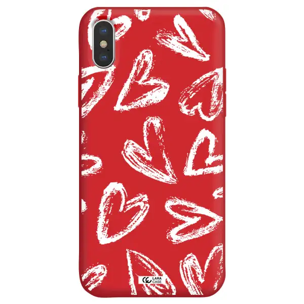 Chalk Hearts Apple iPhone XS Silicone Imperial Red Case