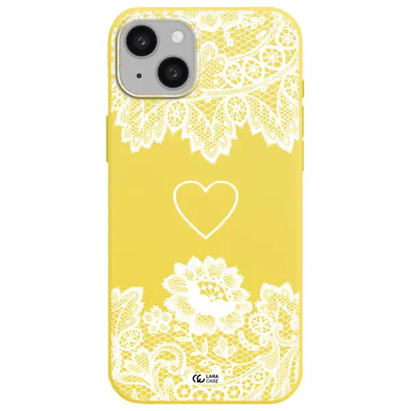 Mandala Heart Apple iphone 15 plus Silicone canary yellow Case
