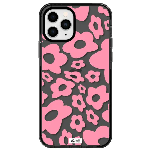 Five Petal Pink Flower Apple iPhone 11 pro impact Smoke Black Case