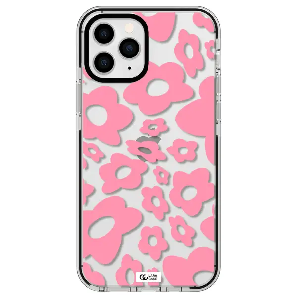 Five Petal Pink Flower Apple iPhone 11 pro max impact black border Case