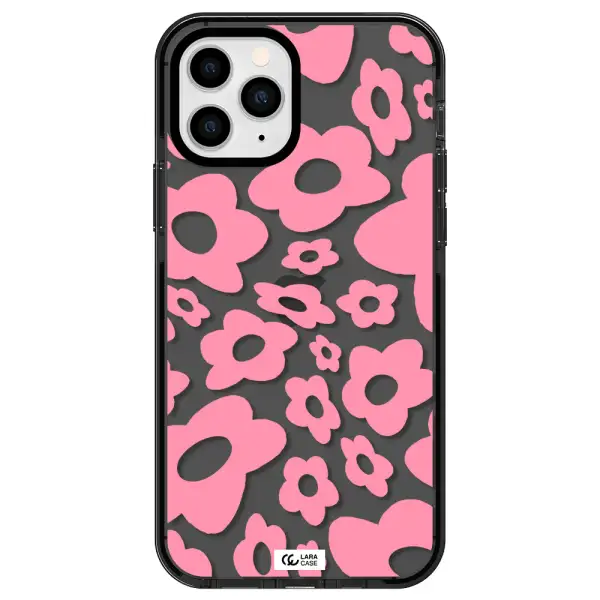 Five Petal Pink Flower Apple iPhone 11 pro max impact Smoke Black Case