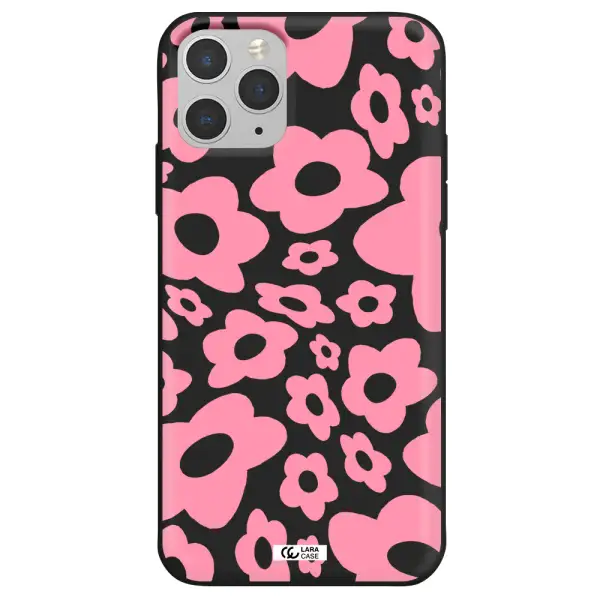 Five Petal Pink Flower Apple iPhone 11 pro max Silicone black Case