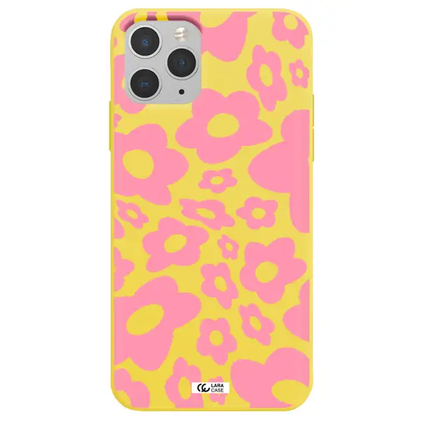 Five Petal Pink Flower Apple iPhone 11 pro max Silicone canary yellow Case