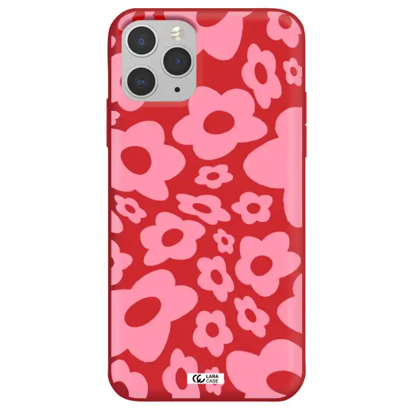 Five Petal Pink Flower Apple iPhone 11 pro Silicone Imperial Red Case