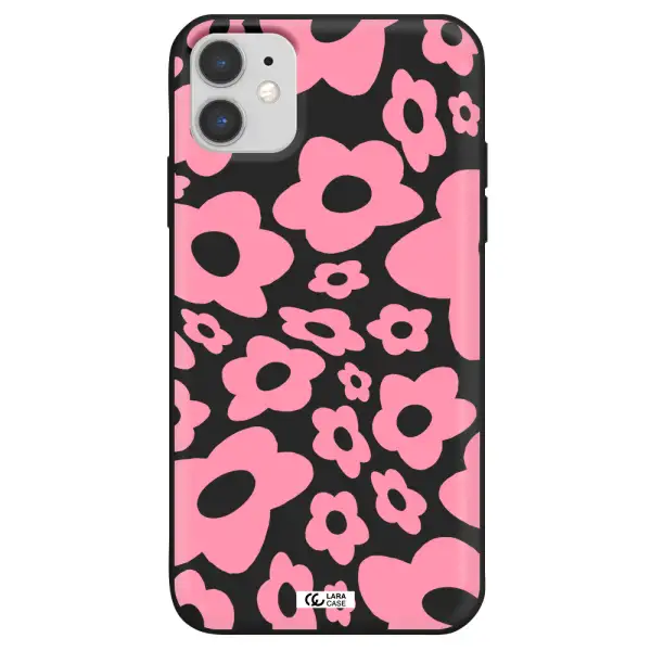 Five Petal Pink Flower Apple iPhone 11 Silicone black Case
