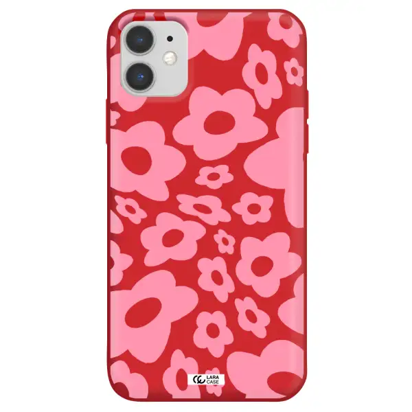 Five Petal Pink Flower Apple iPhone 11 Silicone Imperial Red Case