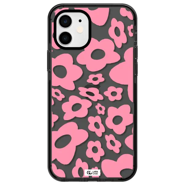 Five Petal Pink Flower Apple iPhone 12 impact Smoke Black Case