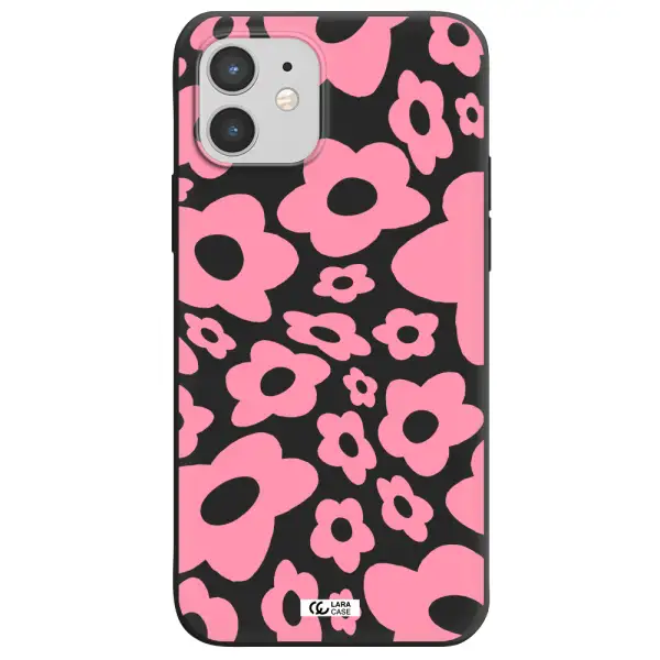 Five Petal Pink Flower Apple iPhone 12 mini Silicone black Case