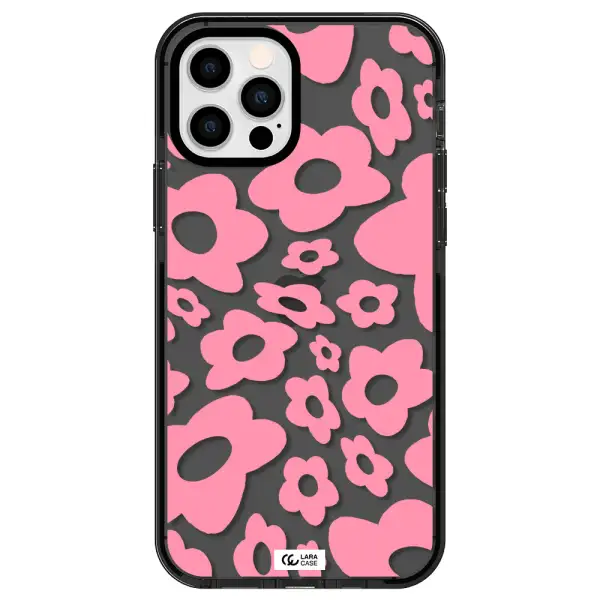 Five Petal Pink Flower Apple iPhone 12 pro impact Smoke Black Case