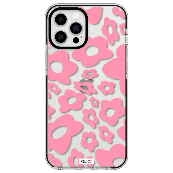 Five Petal Pink Flower Apple iPhone 12 pro max impact black border Case