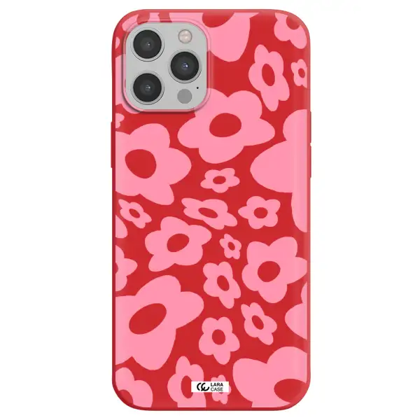 Five Petal Pink Flower Apple iPhone 12 pro max Silicone Imperial Red Case