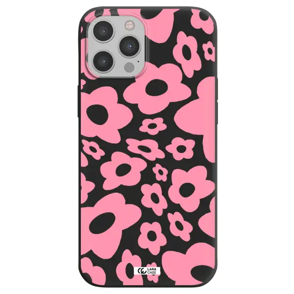 Five Petal Pink Flower Apple iPhone 12 pro Silicone black Case