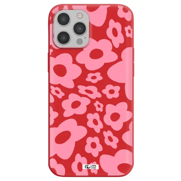 Five Petal Pink Flower Apple iPhone 12 pro Silicone Imperial Red Case