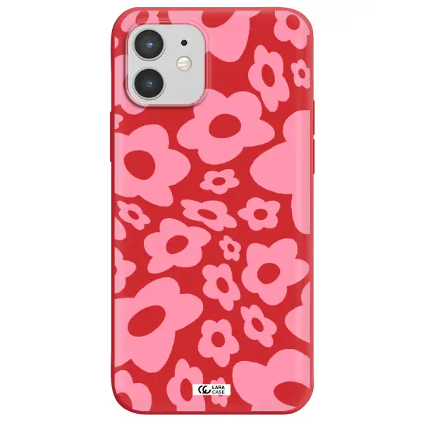 Five Petal Pink Flower Apple iPhone 12 Silicone Imperial Red Case