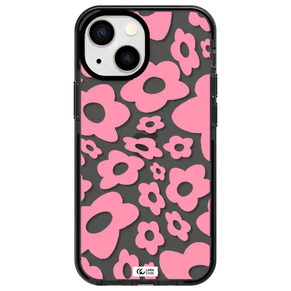 Five Petal Pink Flower Apple iPhone 13 mini impact Smoke Black Case