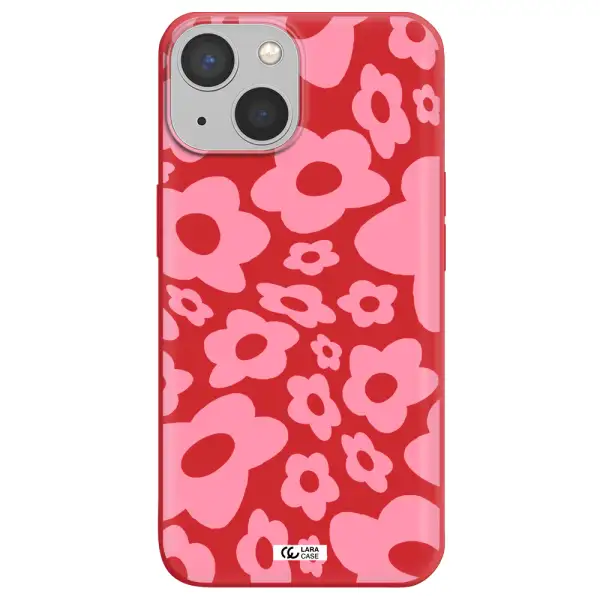 Five Petal Pink Flower Apple iPhone 13 mini Silicone Imperial Red Case