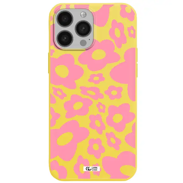 Five Petal Pink Flower Apple iPhone 13 Pro Silicone canary yellow Case