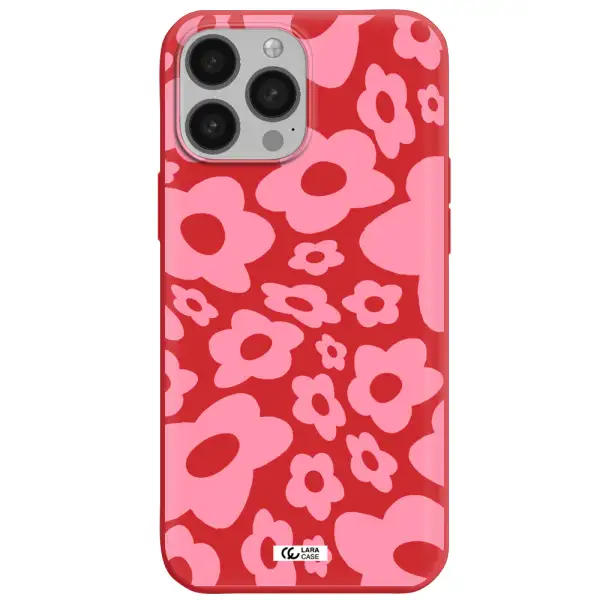 Five Petal Pink Flower Apple iPhone 13 Pro Silicone Imperial Red Case