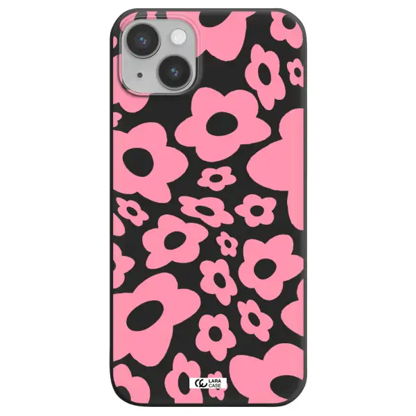 Five Petal Pink Flower Apple iPhone 14 plus Silicone black Case