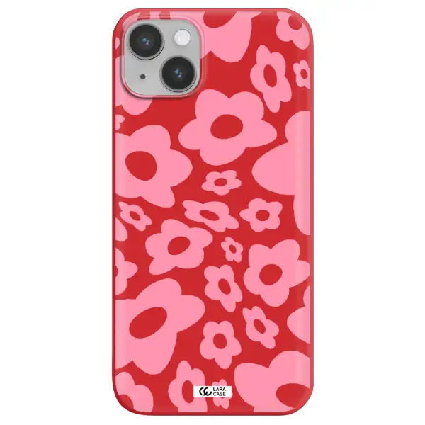 Five Petal Pink Flower Apple iPhone 14 plus Silicone Imperial Red Case