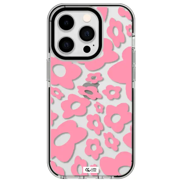 Five Petal Pink Flower Apple iPhone 14 pro impact black border Case