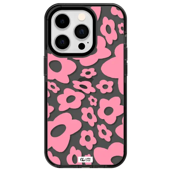 Five Petal Pink Flower Apple iPhone 14 pro impact Smoke Black Case
