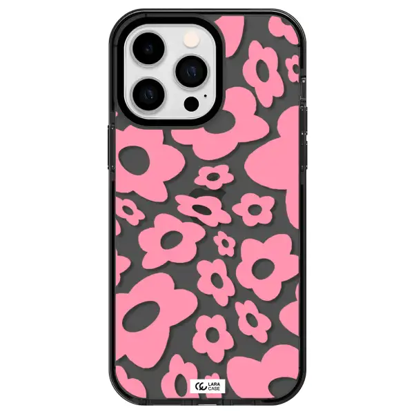 Five Petal Pink Flower Apple iPhone 14 pro max impact Smoke Black Case