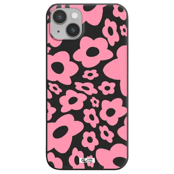 Five Petal Pink Flower Apple iPhone 14 Silicone black Case