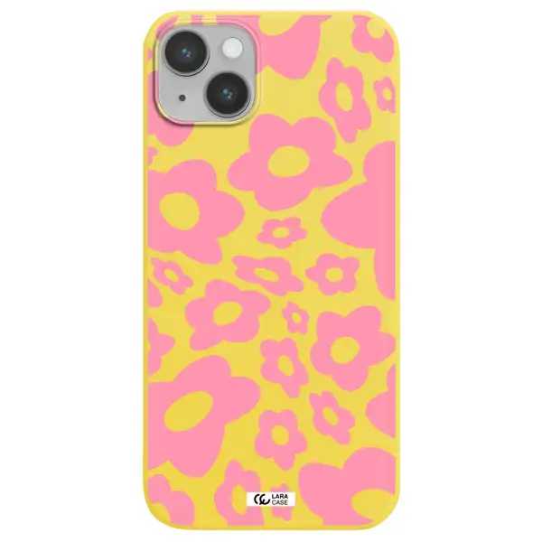Five Petal Pink Flower Apple iPhone 14 Silicone canary yellow Case