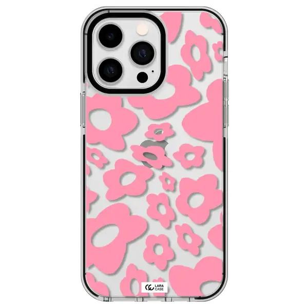 Five Petal Pink Flower Apple iPhone 15 Pro Max impact black border Case