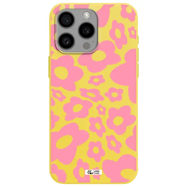 Five Petal Pink Flower Apple Iphone 15 Pro max Silicone canary yellow Case