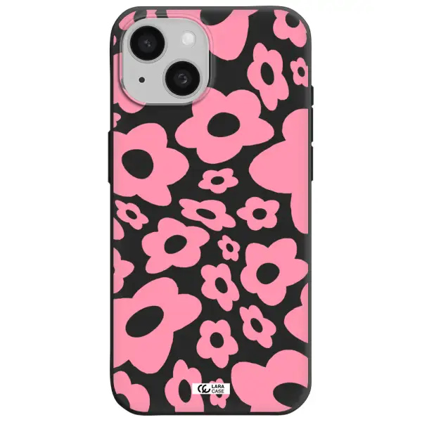 Five Petal Pink Flower Apple iPhone 15 Silicone black Case