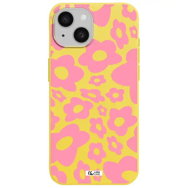 Five Petal Pink Flower Apple iPhone 15 Silicone canary yellow Case