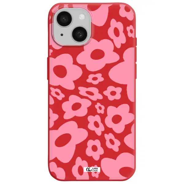 Five Petal Pink Flower Apple Iphone 15 Silicone Imperial Red Case