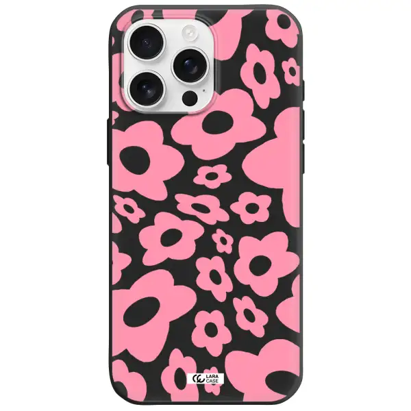 Five Petal Pink Flower Apple Iphone 16 Pro Max Silicone Black Case