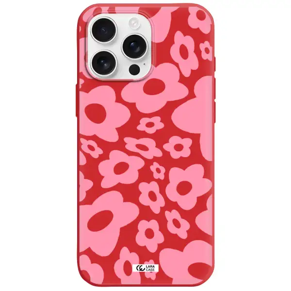 Five Petal Pink Flower Apple Iphone 16 Pro Max Silicone Imperial Red Case