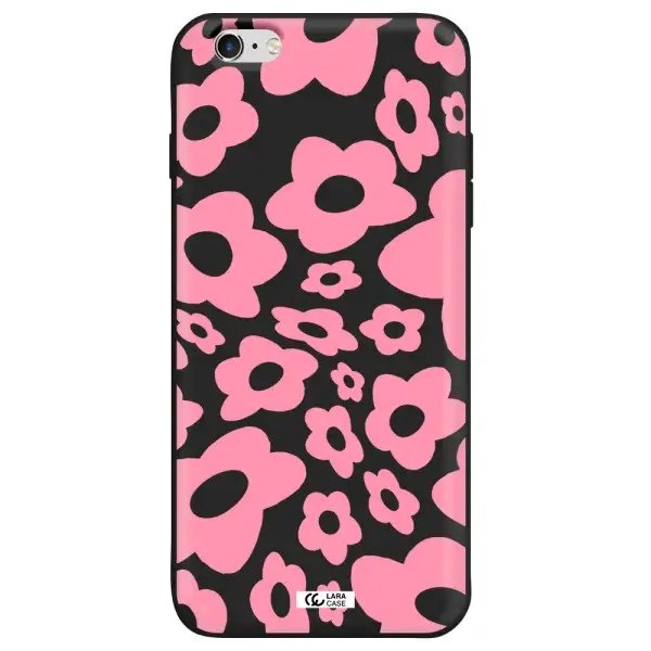 Five Petal Pink Flower Apple iPhone 6 plus Silicone black Case