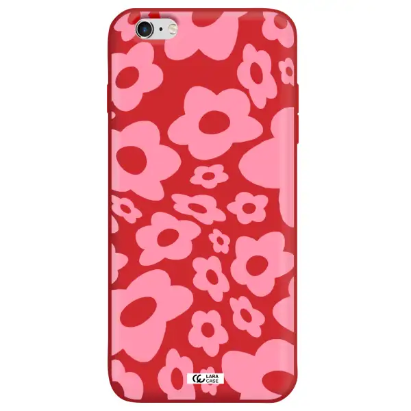 Five Petal Pink Flower Apple iPhone 6 plus Silicone Imperial Red Case