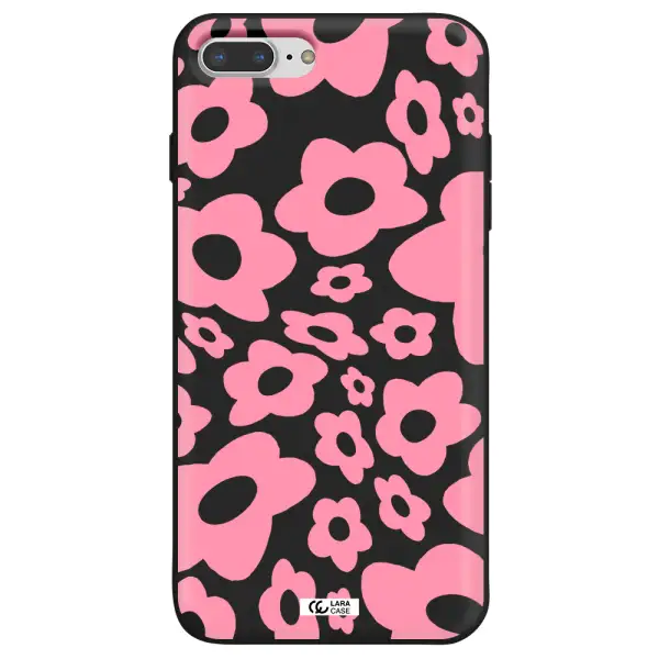 Five Petal Pink Flower Apple iPhone 7 plus Silicone black Case