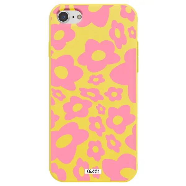 Five Petal Pink Flower Apple iPhone 7 Silicone canary yellow Case