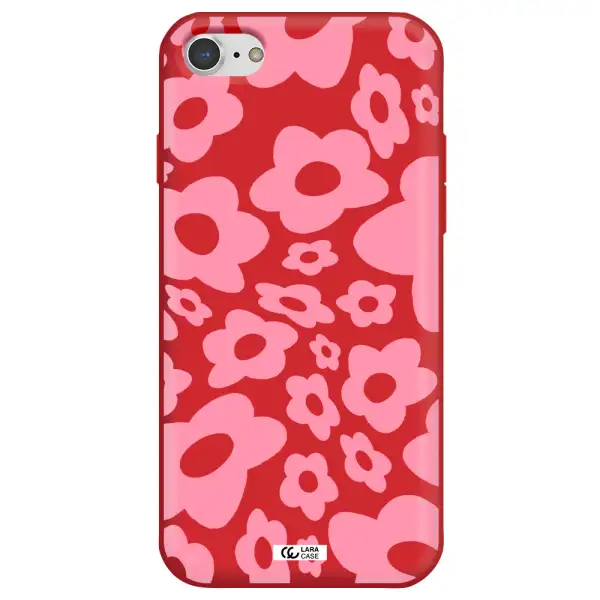 Five Petal Pink Flower Apple iPhone 7 Silicone Imperial Red Case