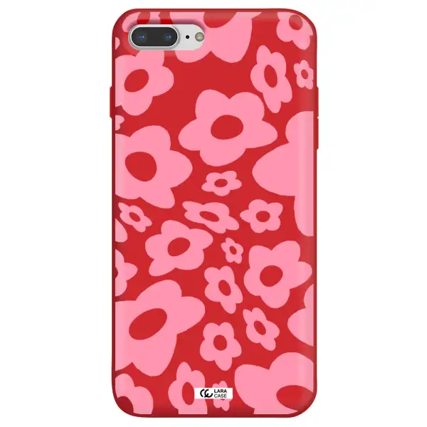 Five Petal Pink Flower Apple iPhone 8 plus Silicone Imperial Red Case