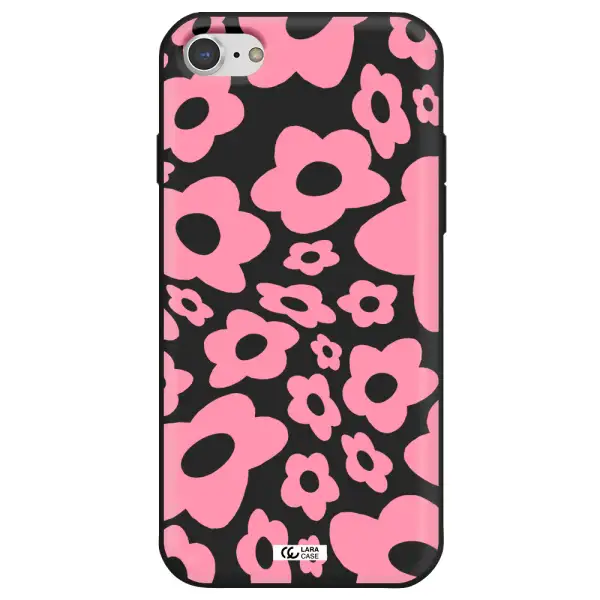 Five Petal Pink Flower Apple iPhone 8 Silicone black Case