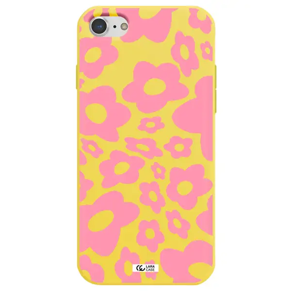 Five Petal Pink Flower Apple iPhone 8 Silicone canary yellow Case