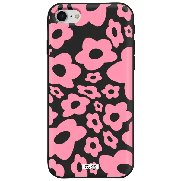 Five Petal Pink Flower Apple iPhone se 2020 Silicone black Case