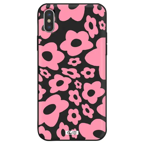 Five Petal Pink Flower Apple iPhone X Silicone black Case