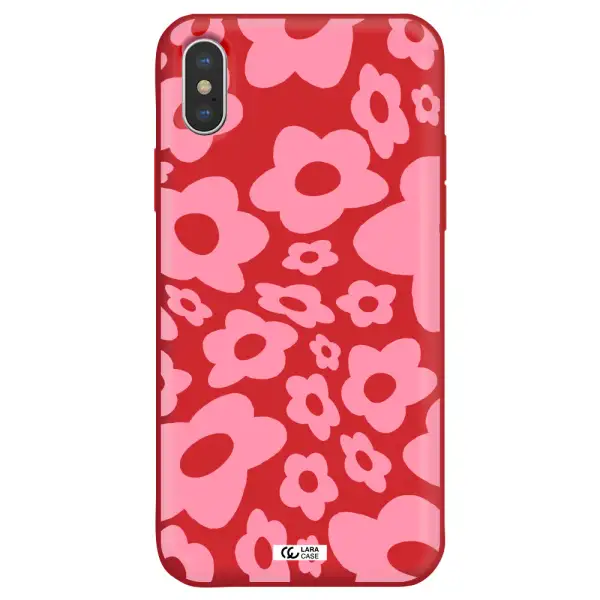 Five Petal Pink Flower Apple iPhone X Silicone Imperial Red Case