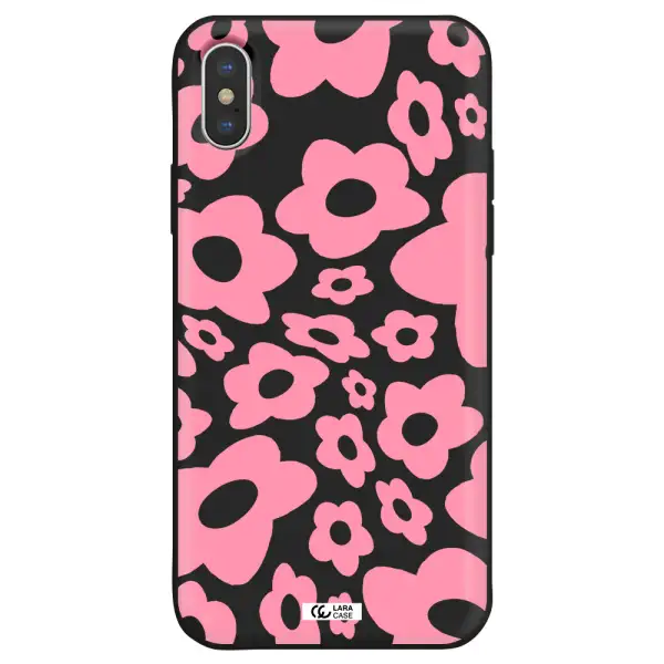 Five Petal Pink Flower Apple iPhone XS Silicone black Case