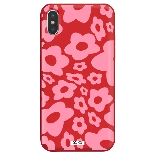 Five Petal Pink Flower Apple iPhone XS Silicone Imperial Red Case